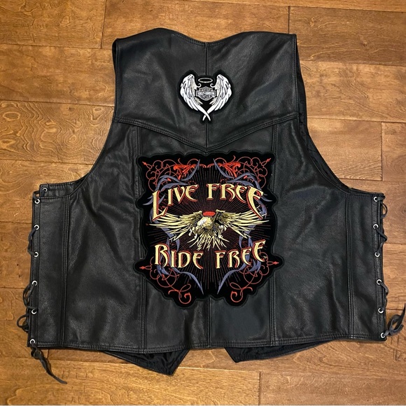 Women’s Genuine Leather Vest with Harley Davidson patches XL Biker Motorcycle - Picture 10 of 13